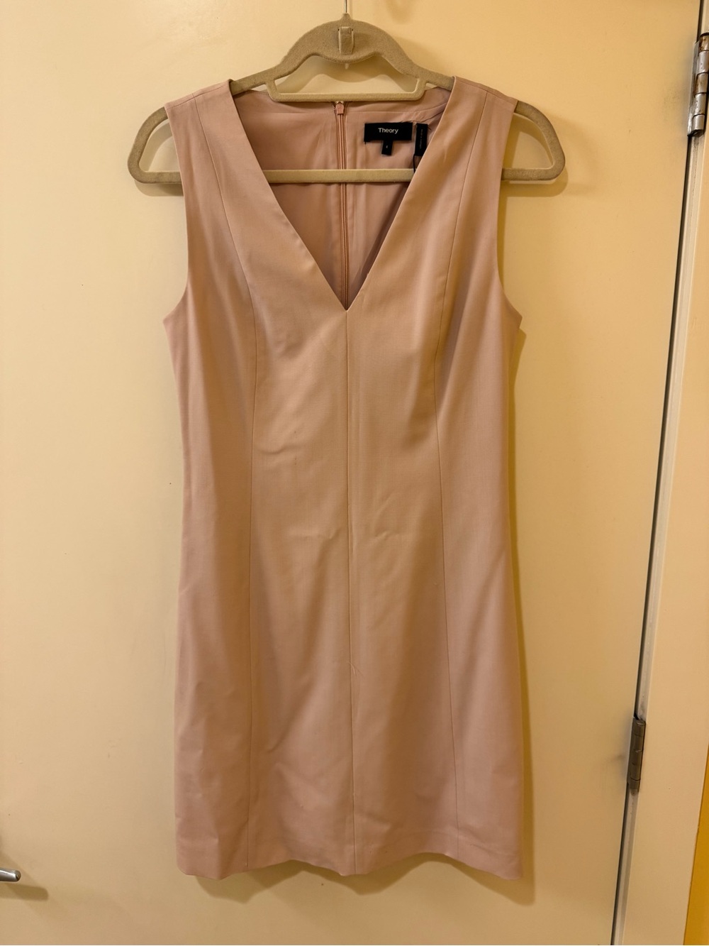 Theory Sleeveless V-Neck Shift Dress in Pink Clay